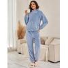 imageFlygo Womens Fluffy Pajamas Sets Fleece Loungewear Pullover Bear Ear Fuzzy Hoodie Plush Pants 2 Piece Sleepwear with PocketsBlue