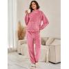imageFlygo Womens Fluffy Pajamas Sets Fleece Loungewear Pullover Bear Ear Fuzzy Hoodie Plush Pants 2 Piece Sleepwear with PocketsPink