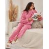 imageFlygo Womens Fluffy Pajamas Sets Fleece Loungewear Pullover Bear Ear Fuzzy Hoodie Plush Pants 2 Piece Sleepwear with PocketsPink
