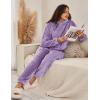 imageFlygo Womens Fluffy Pajamas Sets Fleece Loungewear Pullover Bear Ear Fuzzy Hoodie Plush Pants 2 Piece Sleepwear with PocketsPurple