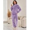 imageFlygo Womens Fluffy Pajamas Sets Fleece Loungewear Pullover Bear Ear Fuzzy Hoodie Plush Pants 2 Piece Sleepwear with PocketsPurple