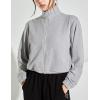 imageFlygo Womens Full Zip Active Running Crop Jacket Casual Long Sleeve SweatshirtGrey