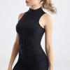 imageFlygo Womens Full Zip Cropped Athletic Tank Tops Sleeveless Active Vest Yoga JacketBlack