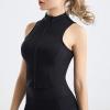 imageFlygo Womens Full Zip Cropped Athletic Tank Tops Sleeveless Active Vest Yoga JacketBlack