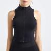 imageFlygo Womens Full Zip Cropped Athletic Tank Tops Sleeveless Active Vest Yoga JacketBlack