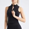 imageFlygo Womens Full Zip Cropped Athletic Tank Tops Sleeveless Active Vest Yoga JacketBlack