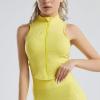 imageFlygo Womens Full Zip Cropped Athletic Tank Tops Sleeveless Active Vest Yoga JacketYellow
