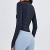 imageFlygo Womens Full Zip Lightweight Workout Athletic Yoga Jacket With Thumb HoleBlack