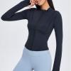 imageFlygo Womens Full Zip Lightweight Workout Athletic Yoga Jacket With Thumb HoleBlack