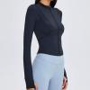 imageFlygo Womens Full Zip Lightweight Workout Athletic Yoga Jacket With Thumb HoleBlack