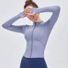 imageFlygo Womens Full Zip Lightweight Workout Athletic Yoga Jacket With Thumb HoleBlue