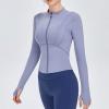 imageFlygo Womens Full Zip Lightweight Workout Athletic Yoga Jacket With Thumb HoleBlue