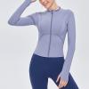 imageFlygo Womens Full Zip Lightweight Workout Athletic Yoga Jacket With Thumb HoleBlue