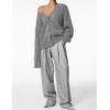 imageFlygo Womens Fuzzy Mohair Cardigan Sweaters V Neck Button Down Long Sleeve Fluffy Knit Open Front Slouchy Furry SweaterGrey