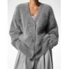 imageFlygo Womens Fuzzy Mohair Cardigan Sweaters V Neck Button Down Long Sleeve Fluffy Knit Open Front Slouchy Furry SweaterGrey