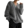 imageFlygo Womens Fuzzy Mohair Cardigan Sweaters V Neck Button Down Long Sleeve Fluffy Knit Open Front Slouchy Furry SweaterGrey