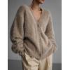 imageFlygo Womens Fuzzy Mohair Cardigan Sweaters V Neck Button Down Long Sleeve Fluffy Knit Open Front Slouchy Furry SweaterKhaki