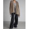 imageFlygo Womens Fuzzy Mohair Cardigan Sweaters V Neck Button Down Long Sleeve Fluffy Knit Open Front Slouchy Furry SweaterKhaki