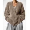 imageFlygo Womens Fuzzy Mohair Cardigan Sweaters V Neck Button Down Long Sleeve Fluffy Knit Open Front Slouchy Furry SweaterKhaki