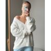 imageFlygo Womens Fuzzy Mohair Cardigan Sweaters V Neck Button Down Long Sleeve Fluffy Knit Open Front Slouchy Furry SweaterWhite