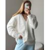imageFlygo Womens Fuzzy Mohair Cardigan Sweaters V Neck Button Down Long Sleeve Fluffy Knit Open Front Slouchy Furry SweaterWhite