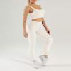 imageFlygo Womens Gym Yoga Outfits 2 Piece Ribbed Sports Bra High Waist Leggings Set Workout TracksuitsBeige