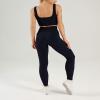 imageFlygo Womens Gym Yoga Outfits 2 Piece Ribbed Sports Bra High Waist Leggings Set Workout TracksuitsBlack