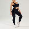 imageFlygo Womens Gym Yoga Outfits 2 Piece Ribbed Sports Bra High Waist Leggings Set Workout TracksuitsBlack