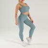 imageFlygo Womens Gym Yoga Outfits 2 Piece Ribbed Sports Bra High Waist Leggings Set Workout TracksuitsBlue