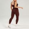 imageFlygo Womens Gym Yoga Outfits 2 Piece Ribbed Sports Bra High Waist Leggings Set Workout TracksuitsCoffee