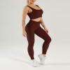 imageFlygo Womens Gym Yoga Outfits 2 Piece Ribbed Sports Bra High Waist Leggings Set Workout TracksuitsCoffee