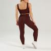 imageFlygo Womens Gym Yoga Outfits 2 Piece Ribbed Sports Bra High Waist Leggings Set Workout TracksuitsCoffee