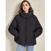 imageFlygo Womens Hoodies Puffer Jacket Zip Up Quilted Hooded Bubble Padded Down Winter Coats Long Sleeve Jackets with PocketsBlack