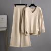 imageFlygo Womens Knitted Outfits Sweater Sets Pullover Jumper Long Pants 2 Piece Set LoungewearApricot