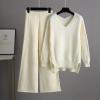 imageFlygo Womens Knitted Outfits Sweater Sets Pullover Jumper Long Pants 2 Piece Set LoungewearBeige