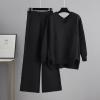 imageFlygo Womens Knitted Outfits Sweater Sets Pullover Jumper Long Pants 2 Piece Set LoungewearBlack
