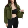 imageFlygo Womens Lightweight Quilted Jacket Long Sleeve Stand Collar Zipper Cropped Puffer Jacket Warm Winter CoatArmy Green