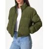 imageFlygo Womens Lightweight Quilted Jacket Long Sleeve Stand Collar Zipper Cropped Puffer Jacket Warm Winter CoatArmy Green