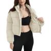 imageFlygo Womens Lightweight Quilted Jacket Long Sleeve Stand Collar Zipper Cropped Puffer Jacket Warm Winter CoatBeige