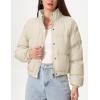 imageFlygo Womens Lightweight Quilted Jacket Long Sleeve Stand Collar Zipper Cropped Puffer Jacket Warm Winter CoatBeige
