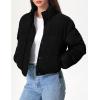 imageFlygo Womens Lightweight Quilted Jacket Long Sleeve Stand Collar Zipper Cropped Puffer Jacket Warm Winter CoatBlack