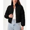imageFlygo Womens Lightweight Quilted Jacket Long Sleeve Stand Collar Zipper Cropped Puffer Jacket Warm Winter CoatBlack