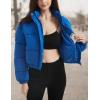 imageFlygo Womens Lightweight Quilted Jacket Long Sleeve Stand Collar Zipper Cropped Puffer Jacket Warm Winter CoatBlue