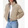 imageFlygo Womens Lightweight Quilted Jacket Long Sleeve Stand Collar Zipper Cropped Puffer Jacket Warm Winter CoatKhaki