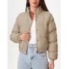 imageFlygo Womens Lightweight Quilted Jacket Long Sleeve Stand Collar Zipper Cropped Puffer Jacket Warm Winter CoatKhaki