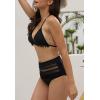 imageFlygo Womens Mesh High Waisted Bikini Set Tassel Trip Hater Neck Top SwimsuitBlack