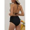imageFlygo Womens Mesh High Waisted Bikini Set Tassel Trip Hater Neck Top SwimsuitBlack