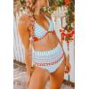 imageFlygo Womens Mesh High Waisted Bikini Set Tassel Trip Hater Neck Top SwimsuitBlue Stripe
