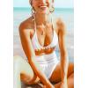 imageFlygo Womens Mesh High Waisted Bikini Set Tassel Trip Hater Neck Top SwimsuitWhite