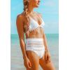 imageFlygo Womens Mesh High Waisted Bikini Set Tassel Trip Hater Neck Top SwimsuitWhite